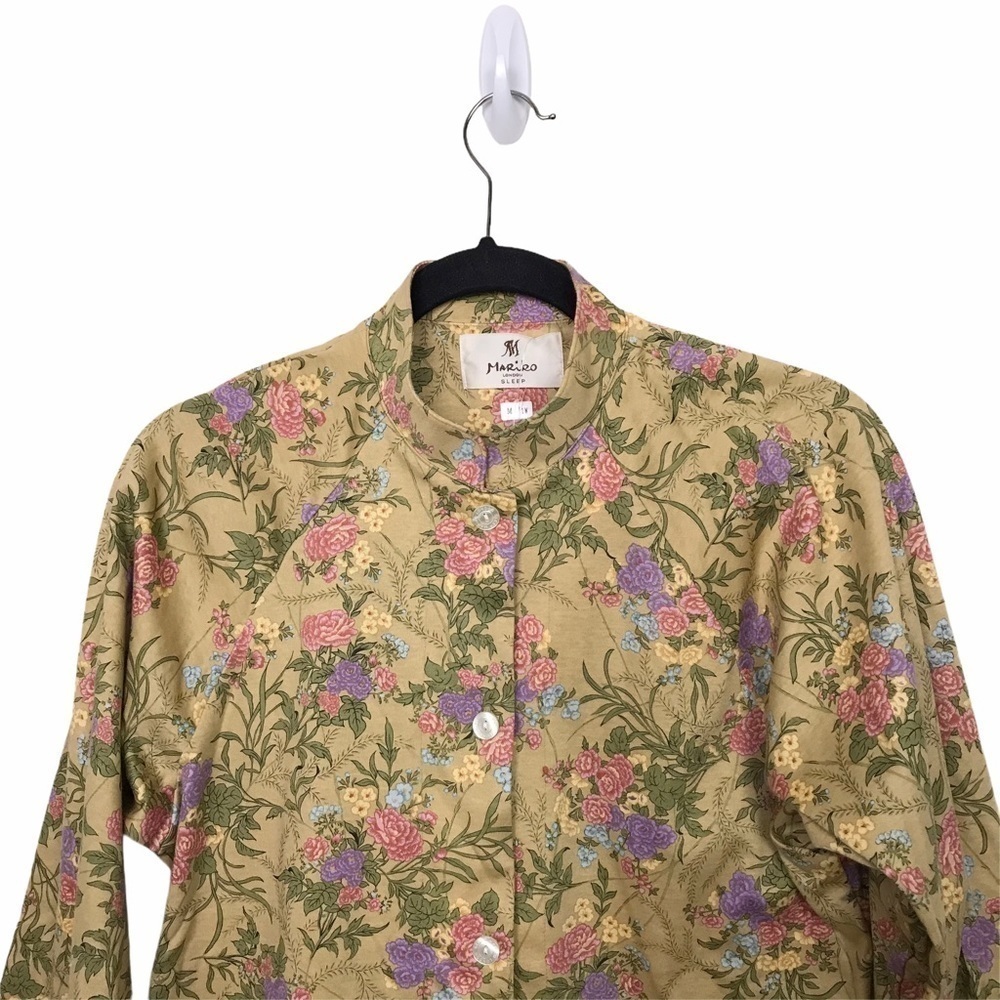 Mariko London Sleep Tan Floral Button Front Pajama Shirt - Picture 5 of 9